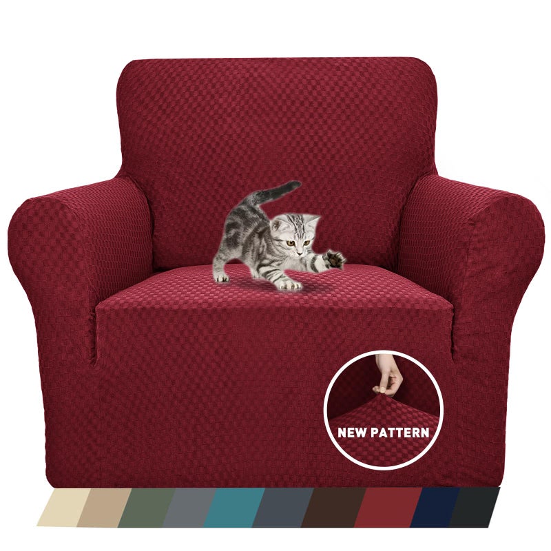 ZNSAYOTX 1 Piece Jacquard Chair Slipcovers for Living Room High Stretch Chair Covers with Arms Anti Slip Pets Friendly Couch Sofa Armchair Cover Furniture Protector (Chair, Wine Red) - Image 1